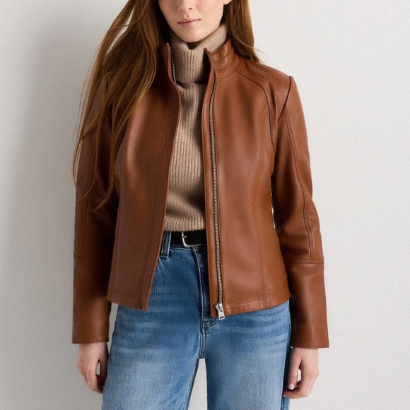 Quince Jackets & Blazers - Quince Leather Jacket in Dark Cognac Brown